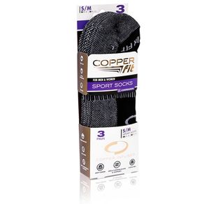 Copper Fit Sport Socks - 3 Pack 1018662-Black  Size sm/md, black