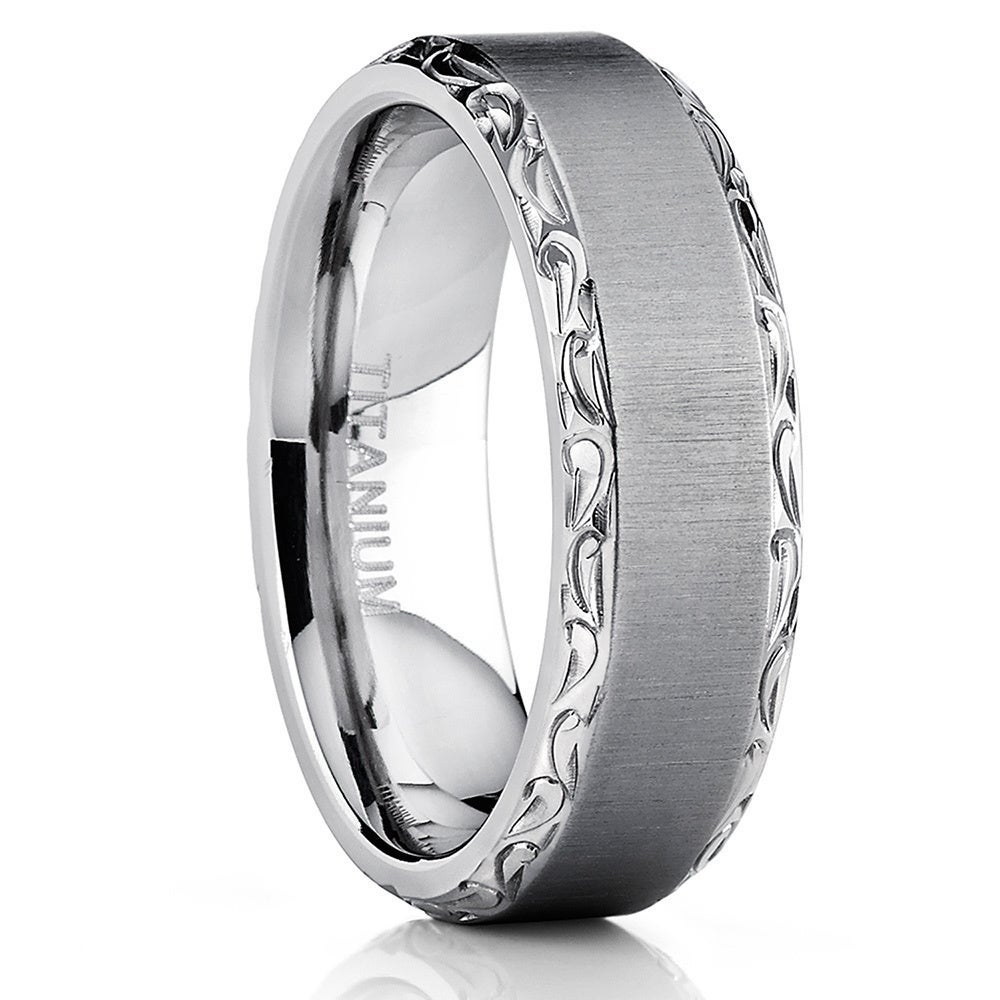 Oliveti Titanium Hand-engraved Wedding Comfort-fit Band