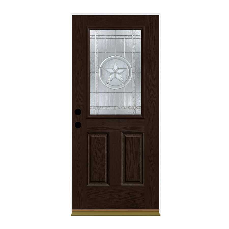 Therma-Tru Benchmark Doors Star 36-in x 80-in Fiberglass Half Lite Right-Hand Inswing Dark Elm Stained Prehung Single Front Door in Black | TTB638787