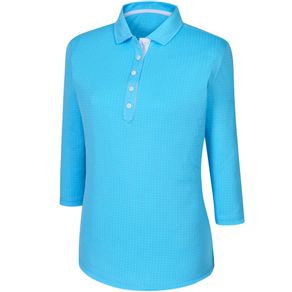 FootJoy Women\'s 3/4 Sleeve Dot Pattern Polo 2036352-Bluefish/White  Size sm, bluefish/white