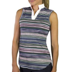 JoFit Women\'s Victory Collar Sleeveless Polo 2060542-Aurora Stripe  Size 2xs, aurora stripe