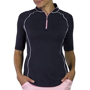 JoFit Women\'s Piped 1/2 Sleeve Mock Polo 2060543-Midnight  Size 2xs, midnight