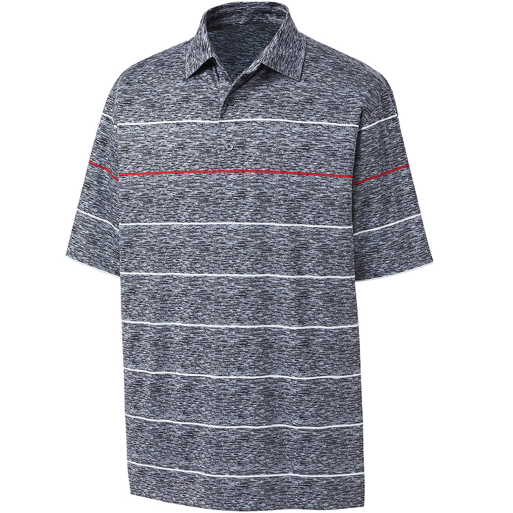 FootJoy Men\'s Lisle Space Dye Engineered Stripe Self Collar Polo  Size MD, Sky/White/Kelly