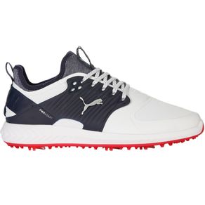 Puma Men\'s Ignite PWRADAPT Caged Golf Shoes 2120483-Puma White/Puma Silver/Peacoat  Size 10 M, puma white/puma silver/peacoat
