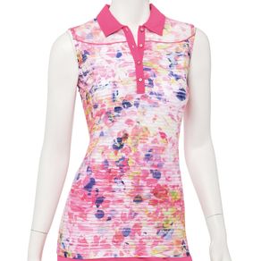 EP Pro Women\'s Floral Print Sleeveless Polo 2146003-Fruit Punch Multi  Size medium, fruit punch multi