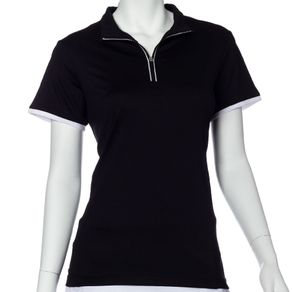 EP Pro Women\'s Contrast Trim Convertible Collar Polo 2146080-Black  Size sm, black