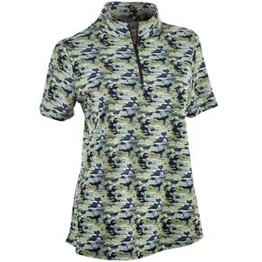 Ibkul Women\'s Camo Print Zip Mock Polo 2156377-Camo/Charcoal  Size xs, camo/charcoal