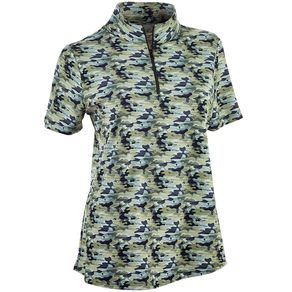 Ibkul Women\'s Camo Print Zip Mock Polo 2156377-Camo/Charcoal  Size xs, camo/charcoal