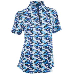 Ibkul Women\'s Camo Print Zip Mock Polo 2156383-Camo/Navy  Size xs, camo/navy