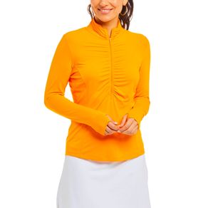 Ibkul Women\'s Long Sleeve Ruched Mock 2157334-Orange Peel  Size sm, orange peel