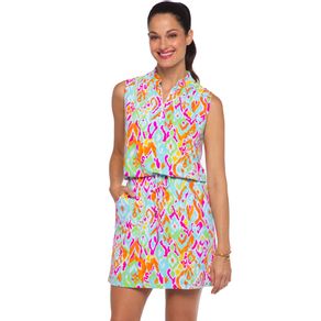 Ibkul Women\'s Tillie Print Sleeveless Drawstring Dress 2158120-Seafoam/Multi  Size lg, seafoam/multi