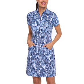 Ibkul Carie Print Short Sleeve Mock Dress 2158151-Denim  Size xl, denim