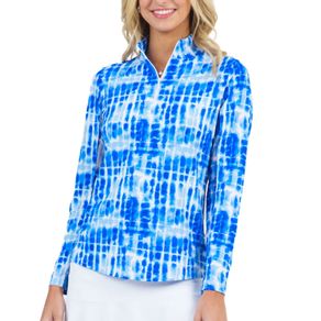 Ibkul Women\'s Rue Print Long Sleeve Zip Mock Neck Top 2159437-Navy  Size 2xl, navy