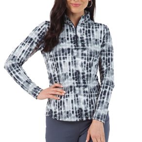 Ibkul Women\'s Rue Print Long Sleeve Zip Mock Neck Top 2159446-Black  Size md, black