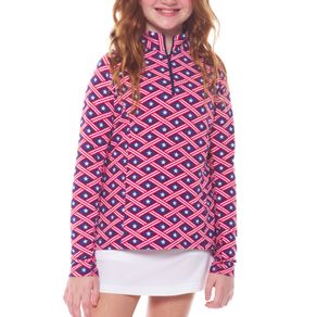 Ibkul Juniors\' Americana Print Long Sleeve Zip Mock Neck Top 2159468-Navy/Red  Size sm, navy/red