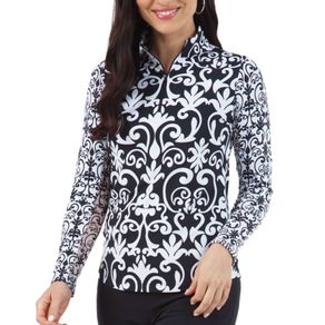 Ibkul Women\'s Mayhem Print Long Sleeve Zip Mock Neck Top 2159478-Black/White  Size xs, black/white