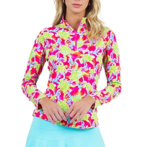Ibkul Women\'s Turtles Sea Print Long Sleeve Mock Neck Top 2159497-Pink Multi  Size sm, pink multi