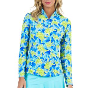 Ibkul Women\'s Turtles Sea Print Long Sleeve Mock Neck Top 2159502-Peri Multi  Size xs, peri multi