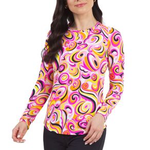 Ibkul Women\'s Emma Print Long Sleeve Crew Neck Top 2159528-Hot Pink  Size md, hot pink