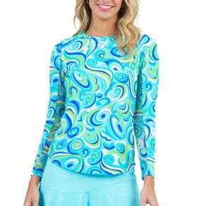 Ibkul Women\'s Emma Print Long Sleeve Crew Neck Top 2159532-Turquoise  Size xs, turquoise
