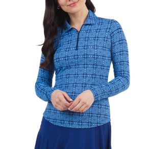 Ibkul Women\'s Pricilla Print Long Sleeve Polo 2159721-Peri/Navy  Size sm, peri/navy