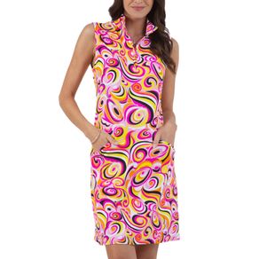 Ibkul Women\'s Emma Print Sleeveless Mock Dress 2159835-Hot Pink  Size lg, hot pink