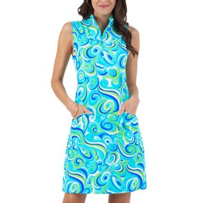 Ibkul Women\'s Emma Print Sleeveless Mock Dress 2159838-Turquoise  Size sm, turquoise