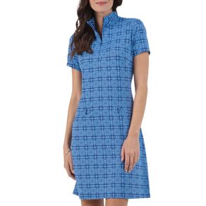 Ibkul Women\'s Pricilla Print Short Sleeve Zip Mock Dress 2159909-Peri/Navy  Size md, peri/navy