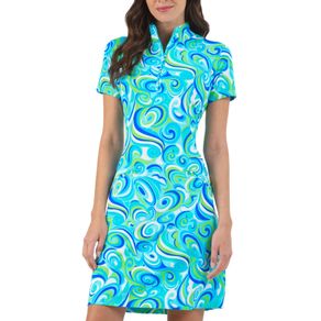 Ibkul Women\'s Emma Print Short Sleeve Mock Dress 2159921-Turquoise  Size xl, turquoise