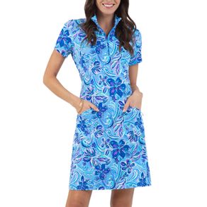 Ibkul Women\'s Allie Print Short Sleeve Mock Dress 2159930-Peri  Size lg, peri