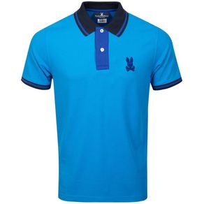 Psycho Bunny Men\'s Morland Contrast Placket Polo 2160824-Atlantic Blue  Size lg, atlantic blue