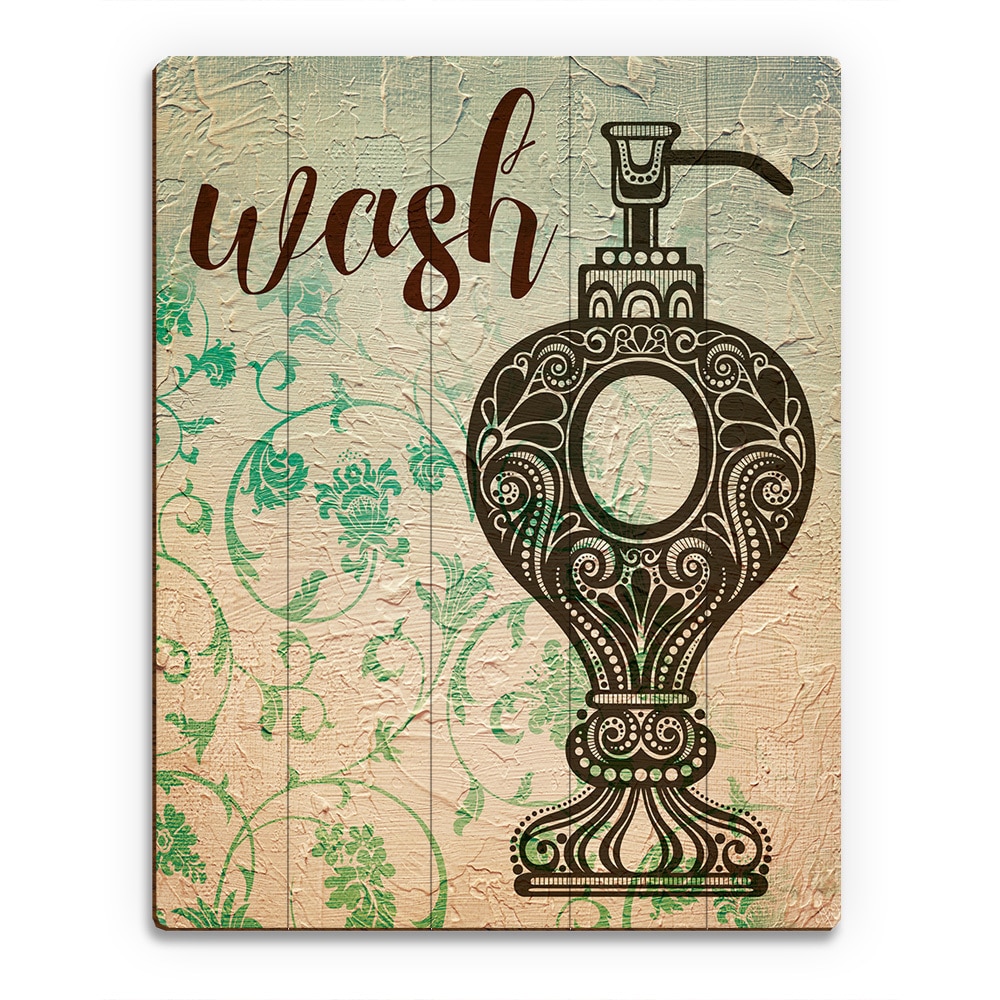 Wash Emerald Floral Print on Wood Wall Art