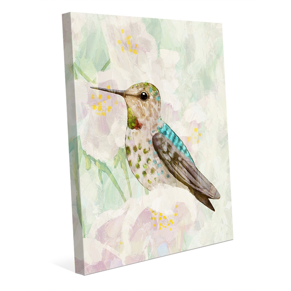 Hummingbird in Cherry Blossoms Canvas Wall Art