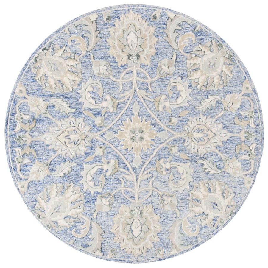 Safavieh Glamour Delphi 6 x 6 Blue/Beige Round Indoor Floral/Botanical Farmhouse/Cottage Handcrafted Area Rug | GLM624M-6R