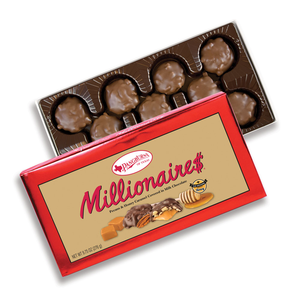 millionaires, 9.75 oz. box | nut chocolate box | chocolates | by pangburns