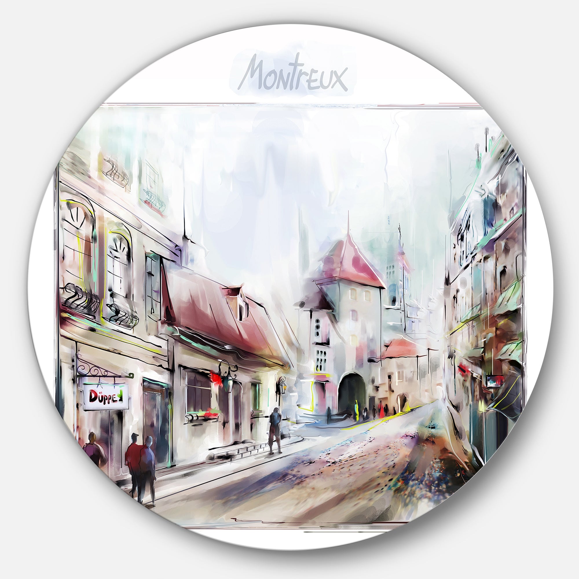 Designart 'Montreux Illustration' Digital Art Landscape Round Wall Art