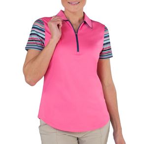 JoFit Women\'s Printed Sleeves Tipped Polo 3004814-Rosada  Size sm, rosada