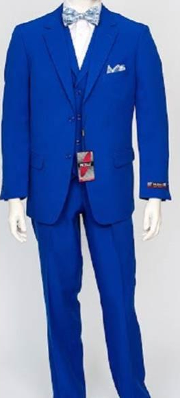 Men's Royal 3 Piece Poly Poplin Notch Vest Dress Suit Wth Pleated Pant