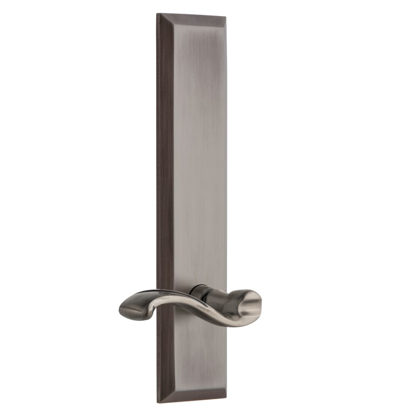 Grandeur FAVPRT_TP_SD_NA_RH Fifth Avenue Solid Brass Tall Plate Right Handed Single Dummy Door Lever with Portofino Lever Antique Pewter Leverset