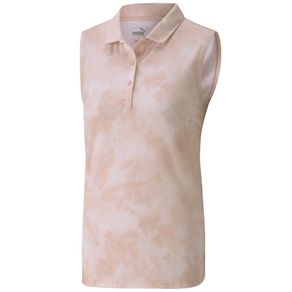 Puma Women\'s Floral Dye Sleeveless Polo 4004991-Peachskin  Size lg, peachskin