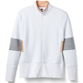 FootJoy Women\'s Double Jersey Blocked Rib Trim Jacket 4016347-White/Gray Heather/Peach  Size lg, white/gray heather/peach