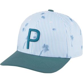 Puma Men\'s Seersucker P 110 Snapback Hat 4023715-Bright White/Ocean Depths  Size one size fits most, bright white/ocean depths