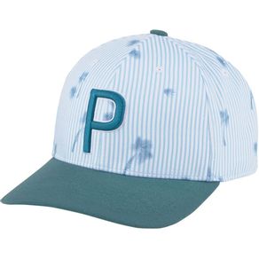 Puma Men\'s Seersucker P 110 Snapback Hat 4023715-Bright White/Ocean Depths  Size one size fits most, bright white/ocean depths