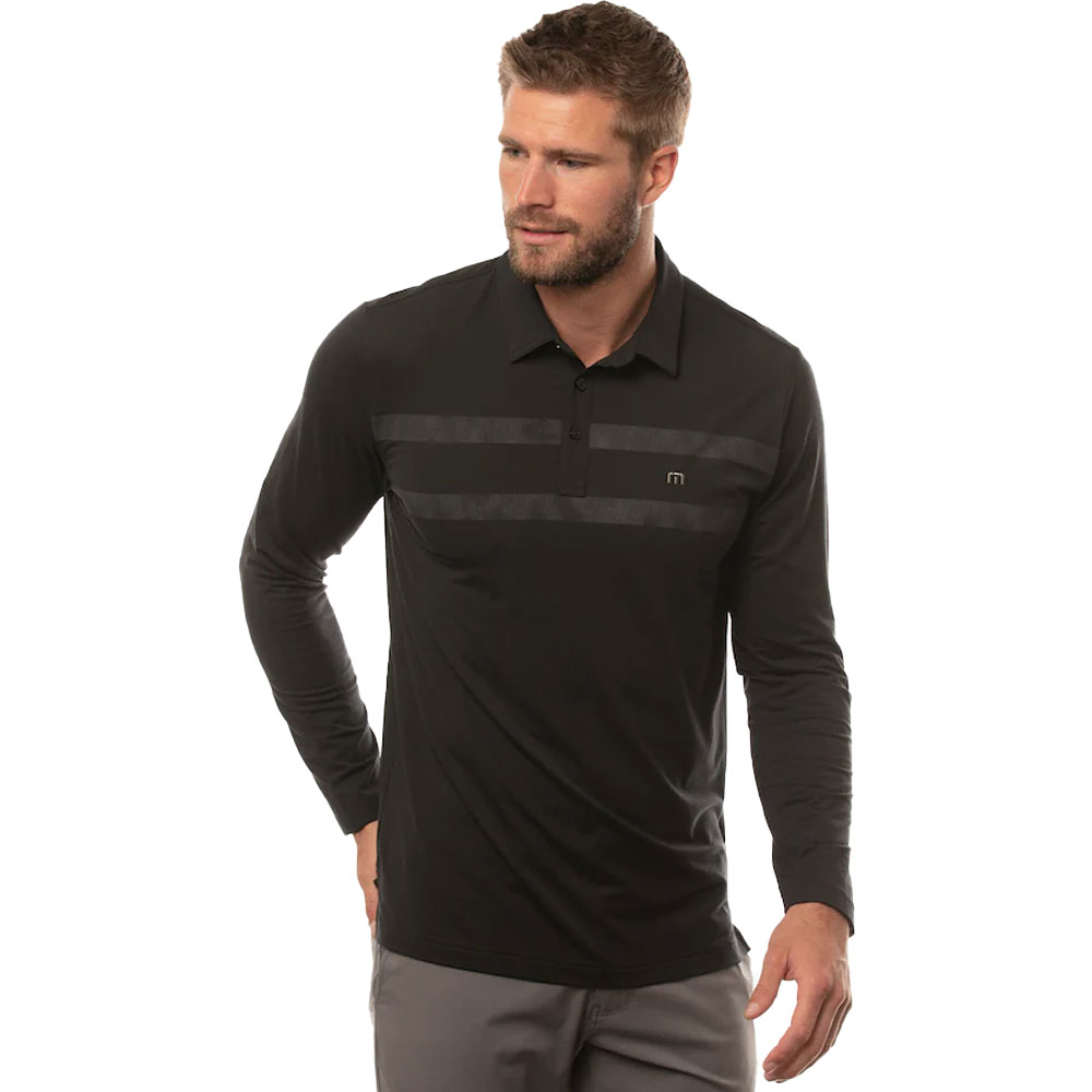 Travi Size SMathew Men\'s Heater Long Sleeve Polo  Size SM, True Navy/Black