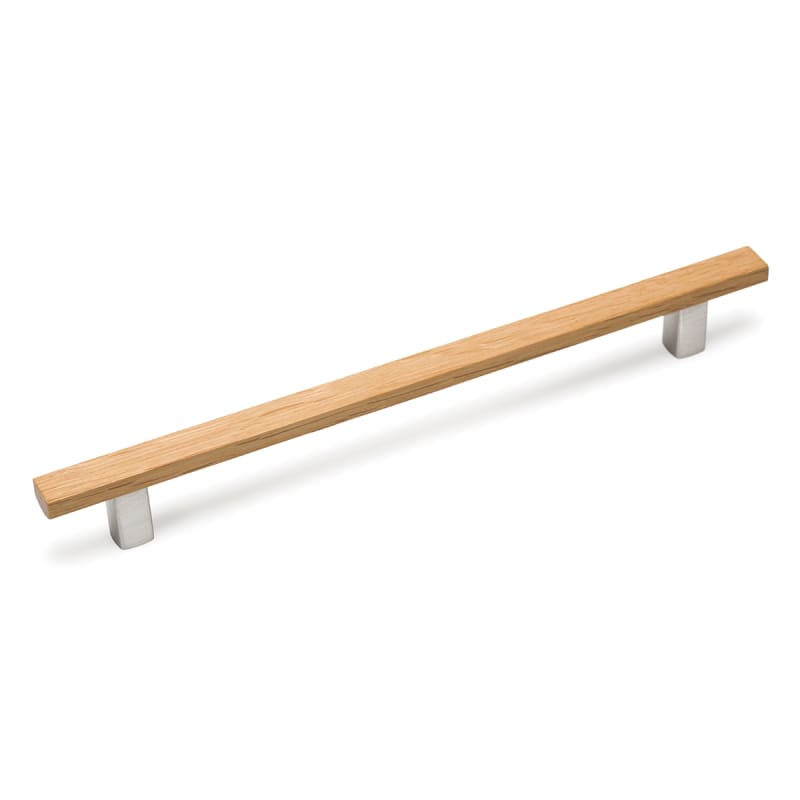 Century 40669C Wood 8-13/16 Inch Center to Center Bar Cabinet Pull Brushed Stainless Steel / Oak Cabinet Hardware Pulls Bar