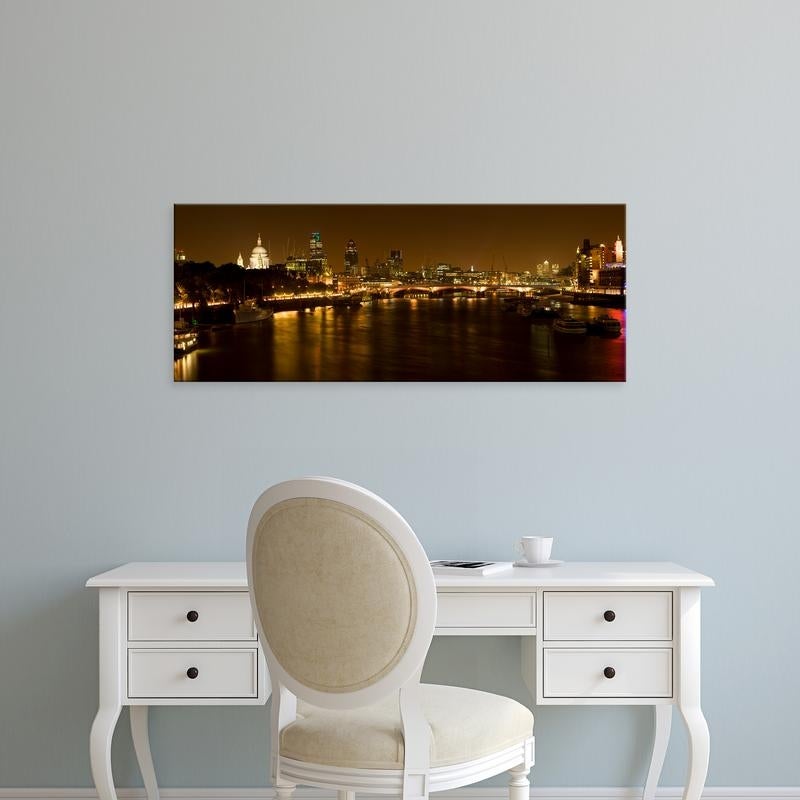 Easy Art Prints Panoramic Image 'View of Thames River from Waterloo Bridge at night, London, England' Canvas Art