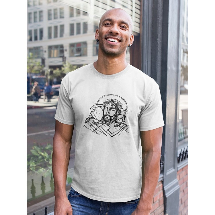 Drawing Jesus Christ With Sheep Tee Men's -Image by Shutterstock