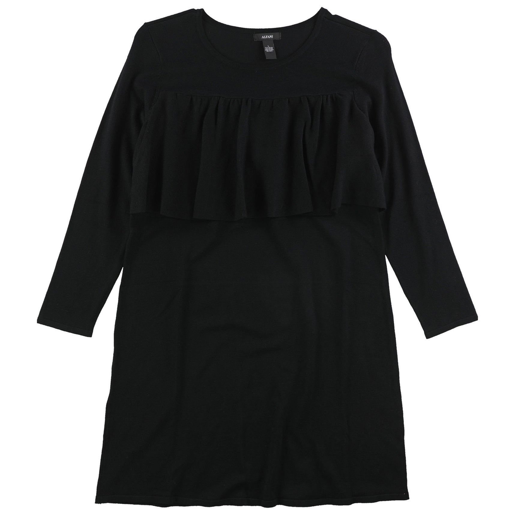 Alfani Womens Ruffle Trim Sweater Dress, Black, Large