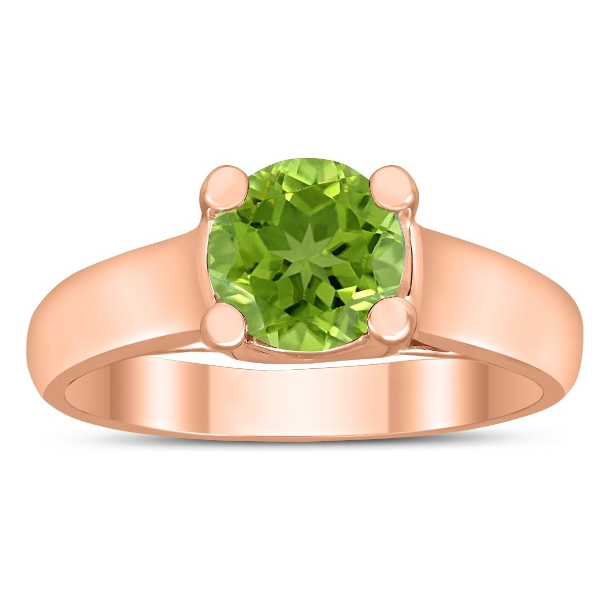 Round 7MM Peridot Cathedral Solitaire Ring in 10K Rose Gold