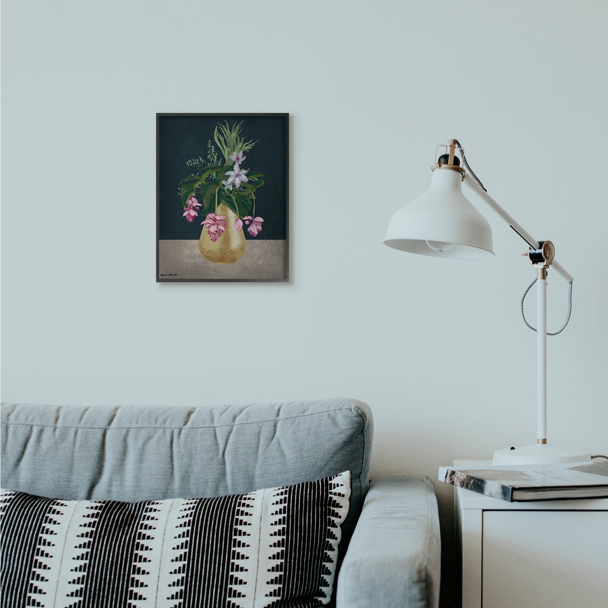 Stupell Industries Gold Vase Pink Flower Drawing Framed Wall Art
